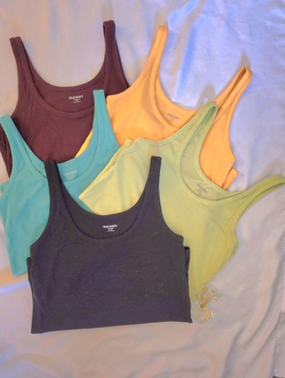 Old Navy Bundle Ribbed Tank Top  Black Teal Mint Yellow Orange, Maroon Large TL